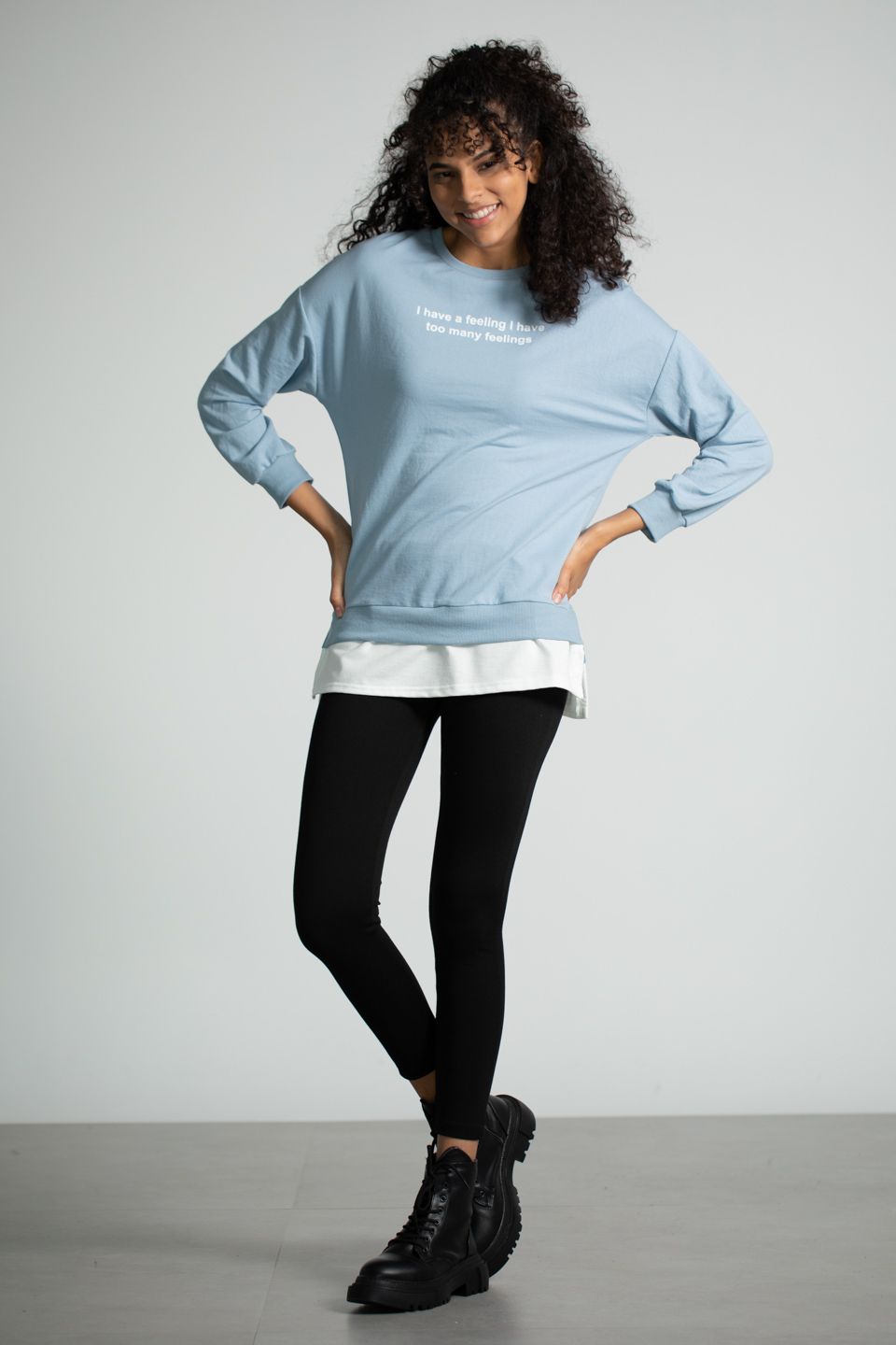 Penye Garnili Baskılı Sweatshirt - Mavi