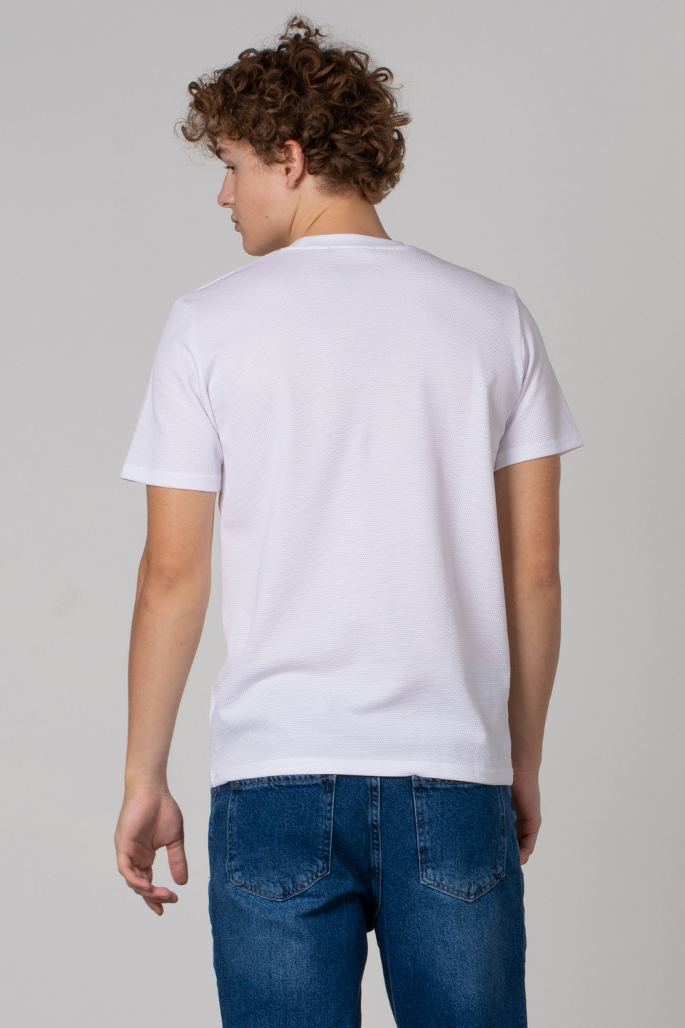 Petek desen regular fit t-shirt-2639 Ekru