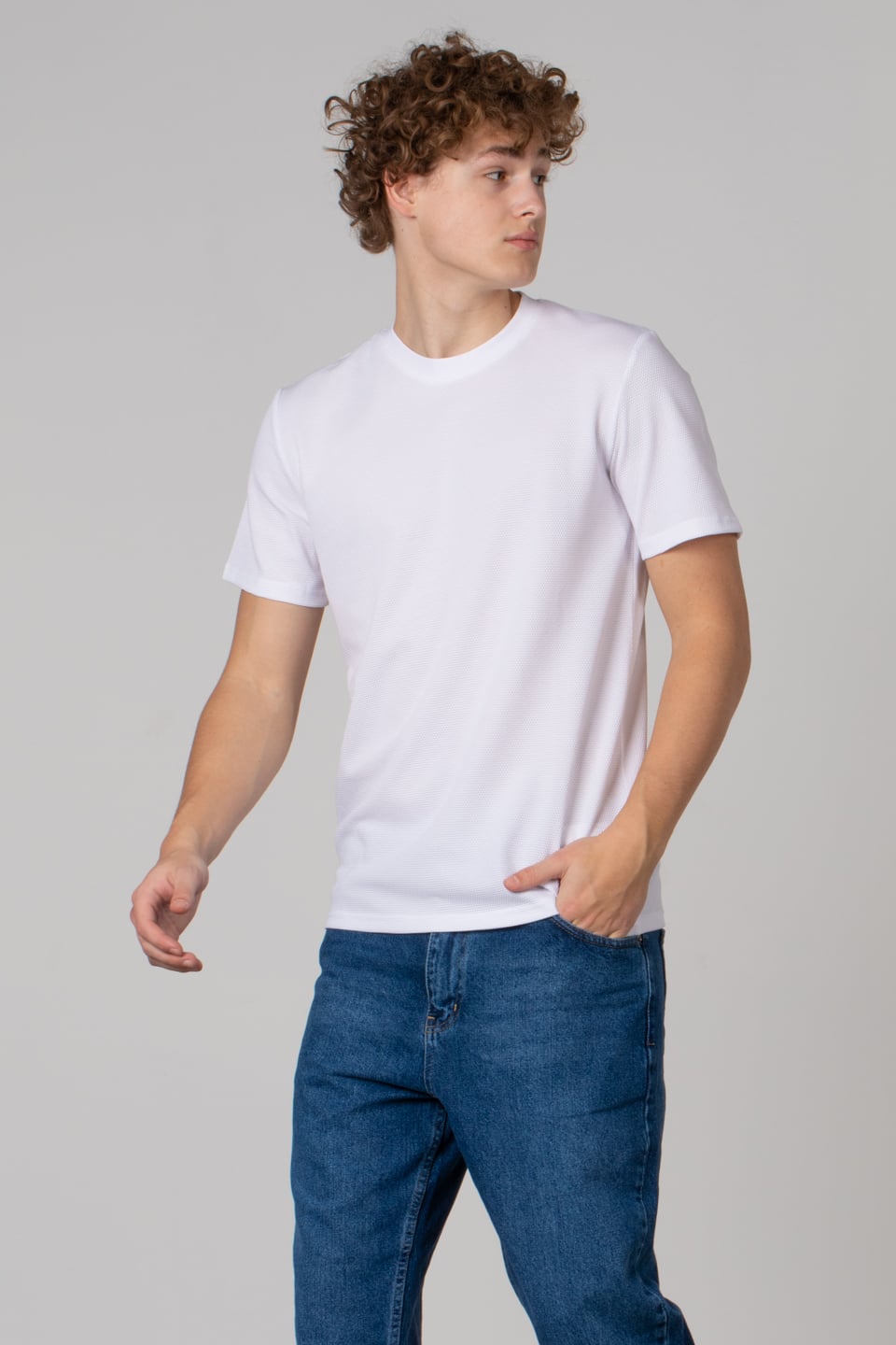 Petek desen regular fit t-shirt-2639 Ekru