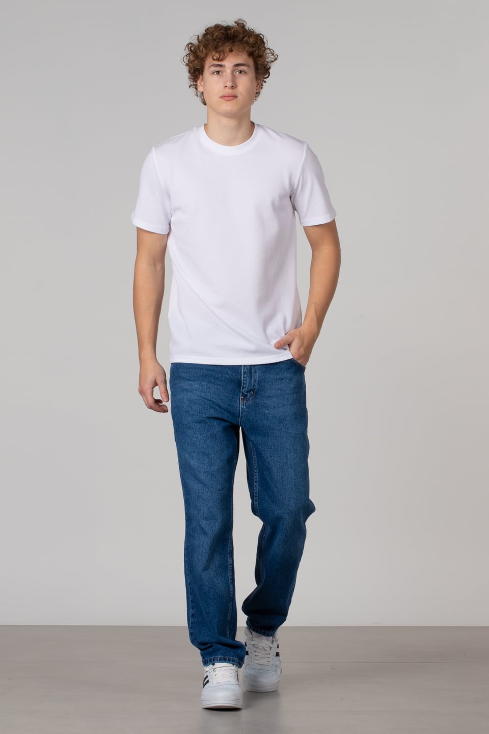 Petek desen regular fit t-shirt-2639 Ekru