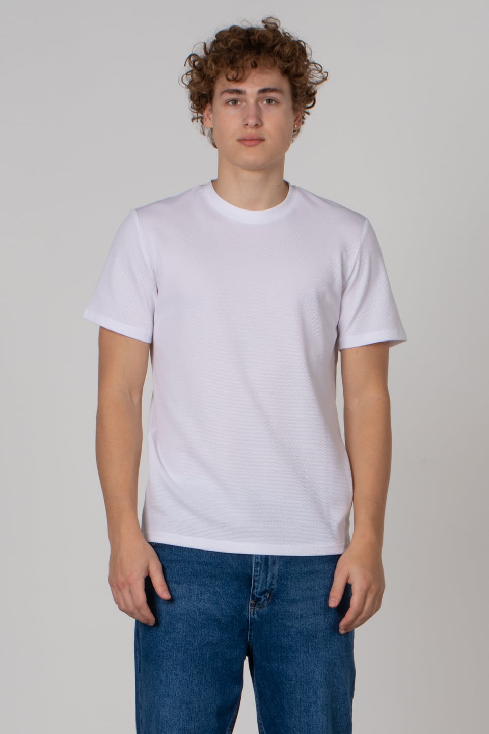 Petek desen regular fit t-shirt-2639 Ekru