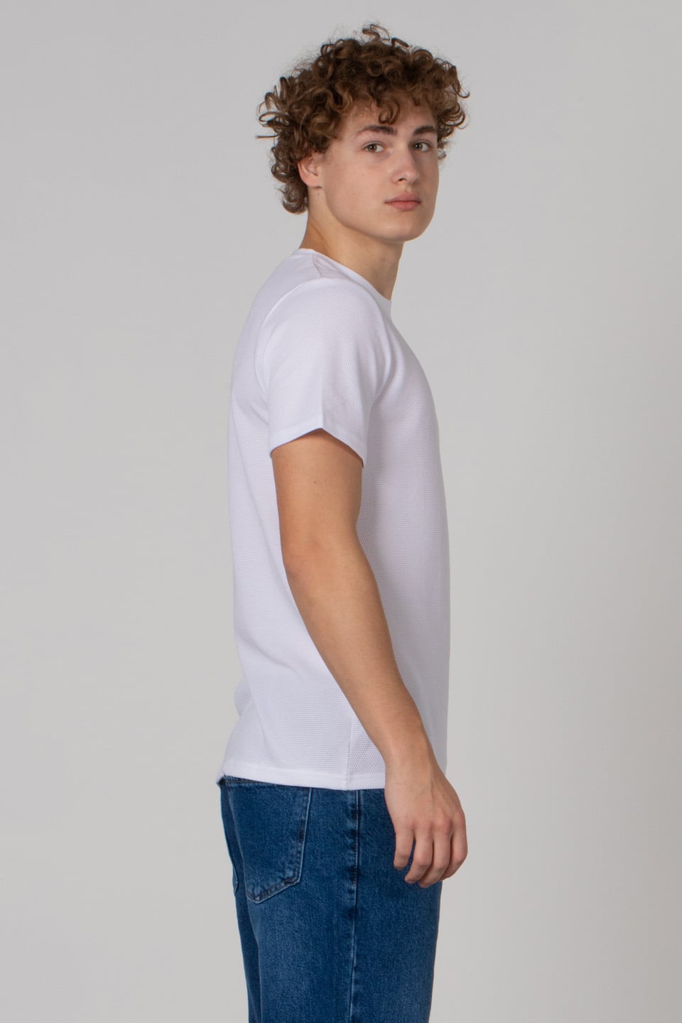 Petek desen regular fit t-shirt-2639 Ekru