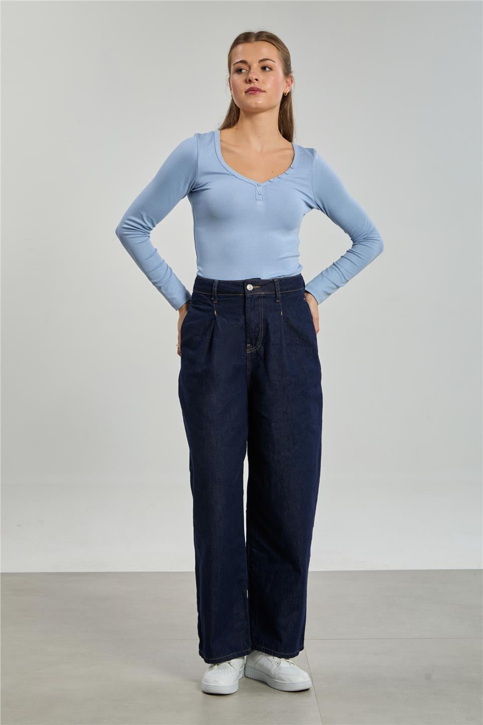 Pileli balon jean pantolon-3518 Lacivert