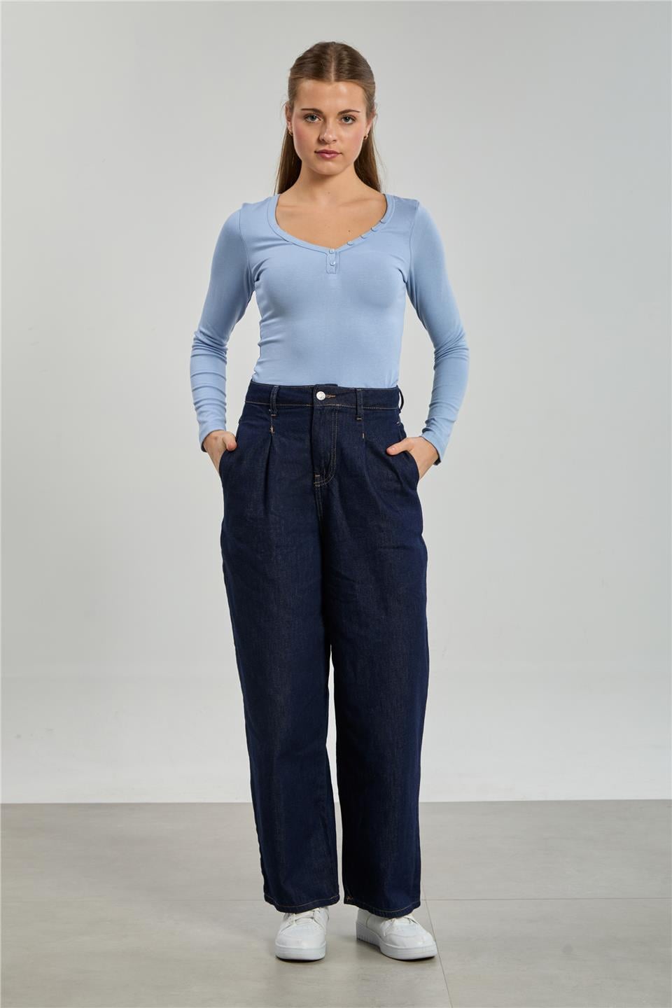 Pileli balon jean pantolon-3518 Lacivert