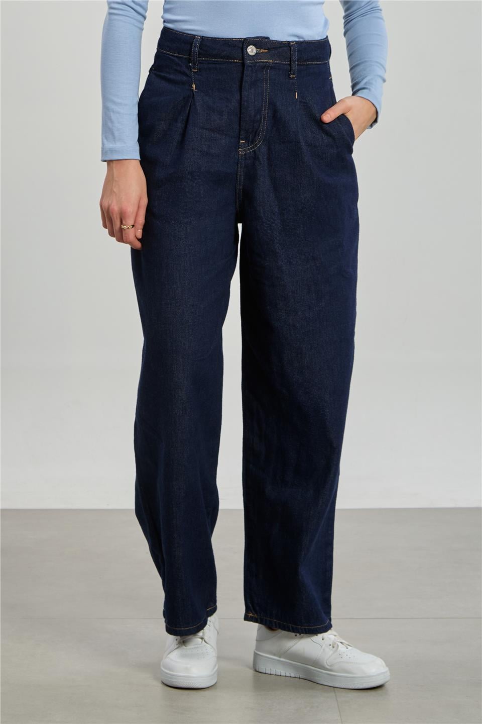 Pileli balon jean pantolon-3518 Lacivert