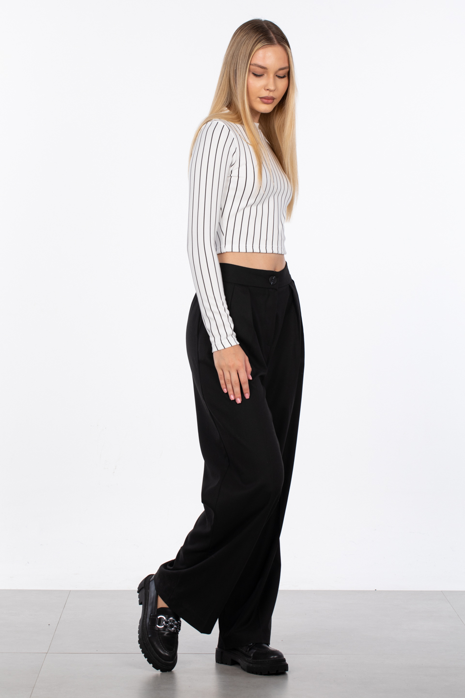 Pileli palazzo pantolon-8420-2 Siyah