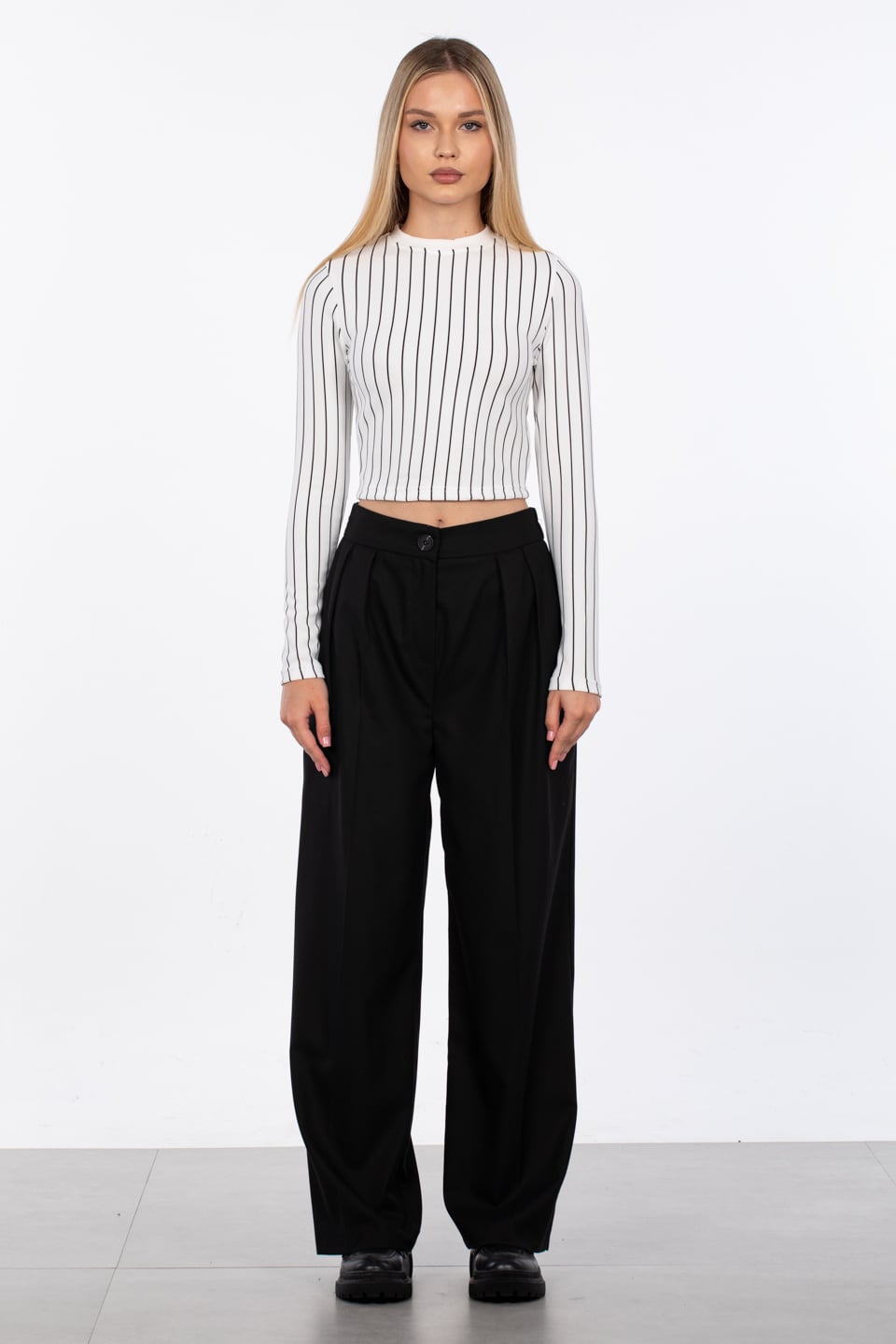 Pileli palazzo pantolon-8420-2 Siyah