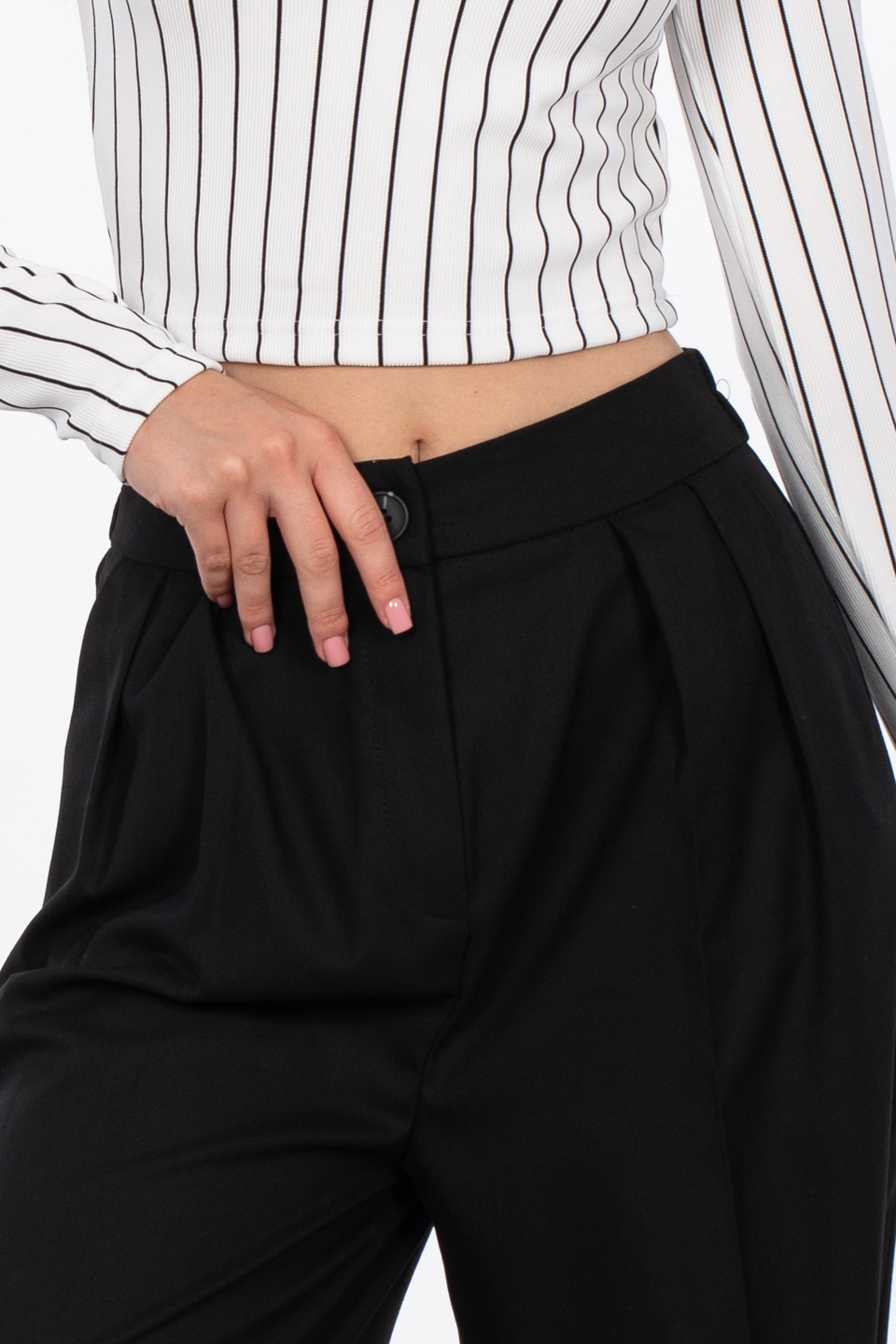 Pileli palazzo pantolon-8420-2 Siyah