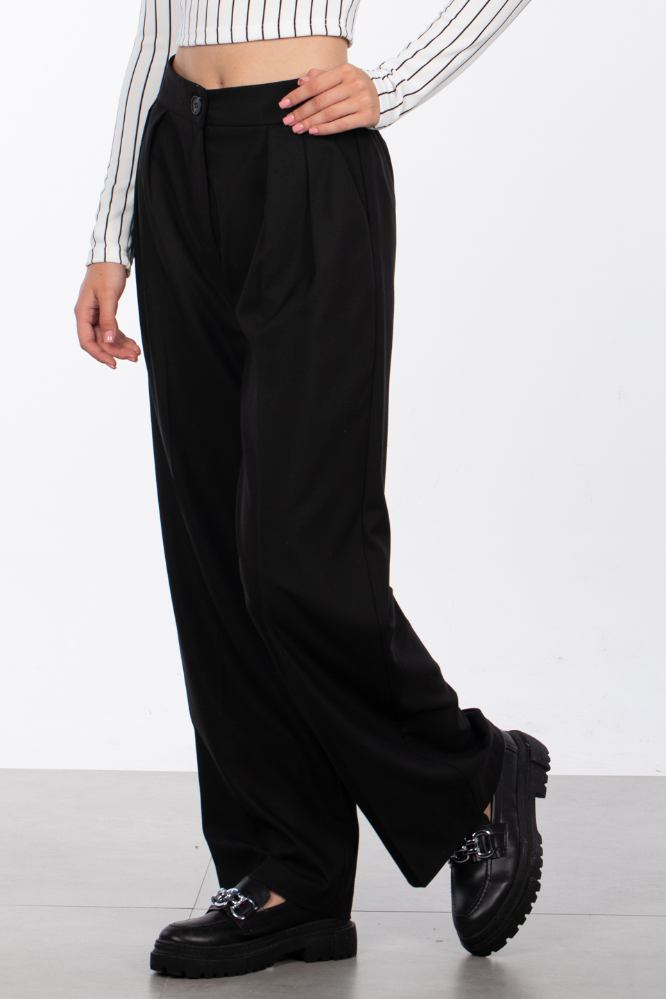 Pileli palazzo pantolon-8420-2 Siyah