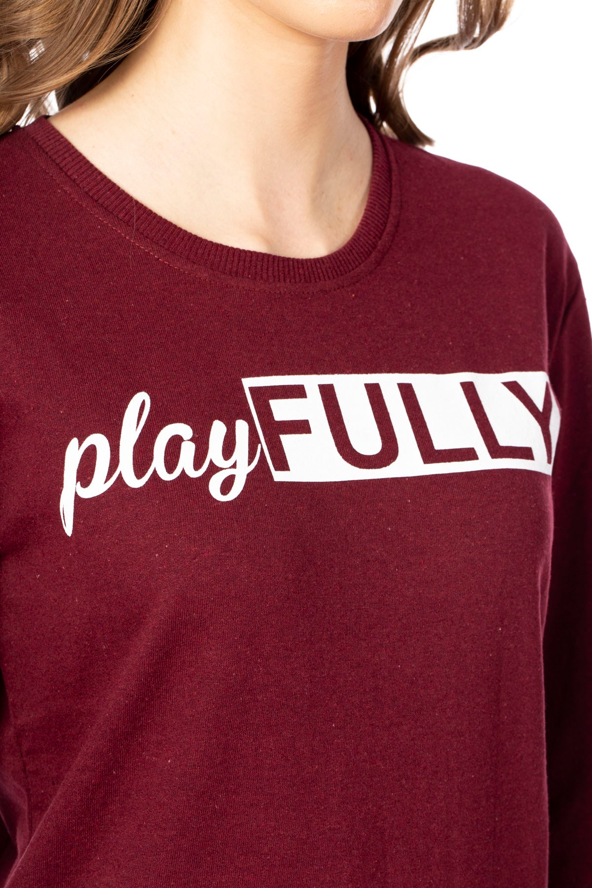 Play fully baskılı sweatshirt-103BK020281 Bordo