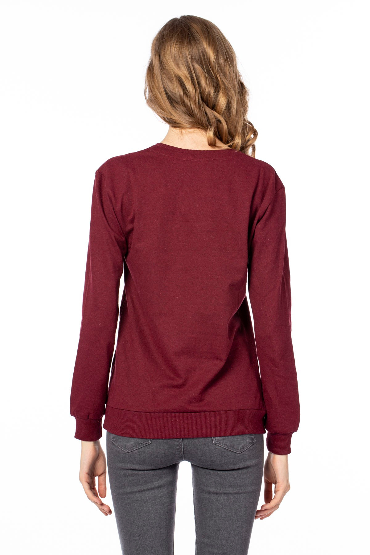 Play fully baskılı sweatshirt-103BK020281 Bordo