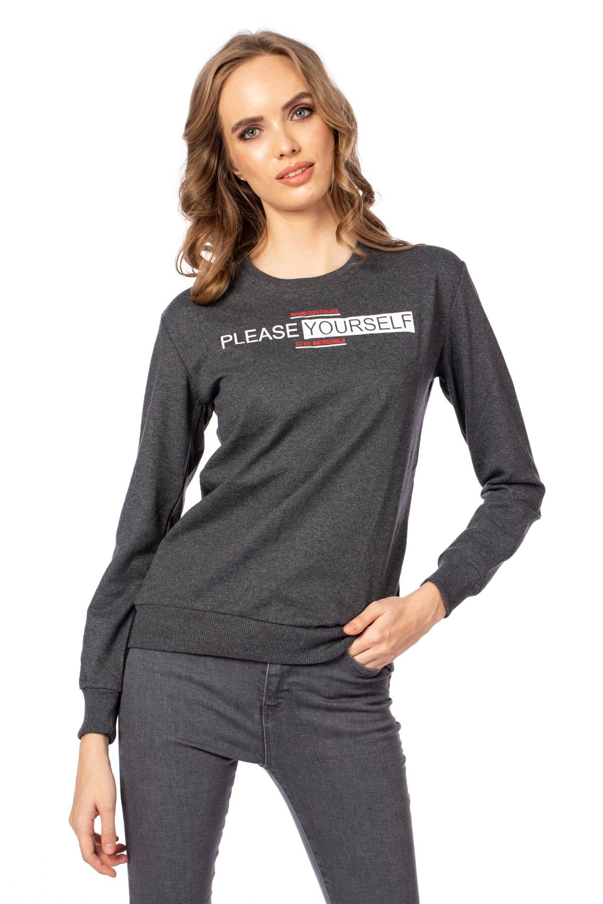 Please yourself baskılı sweatshirt-103BK020257 Koyu Ant. M.