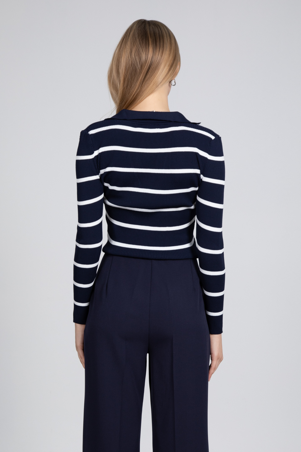 Polo yaka çizgili body-3043 Laci/Beyaz