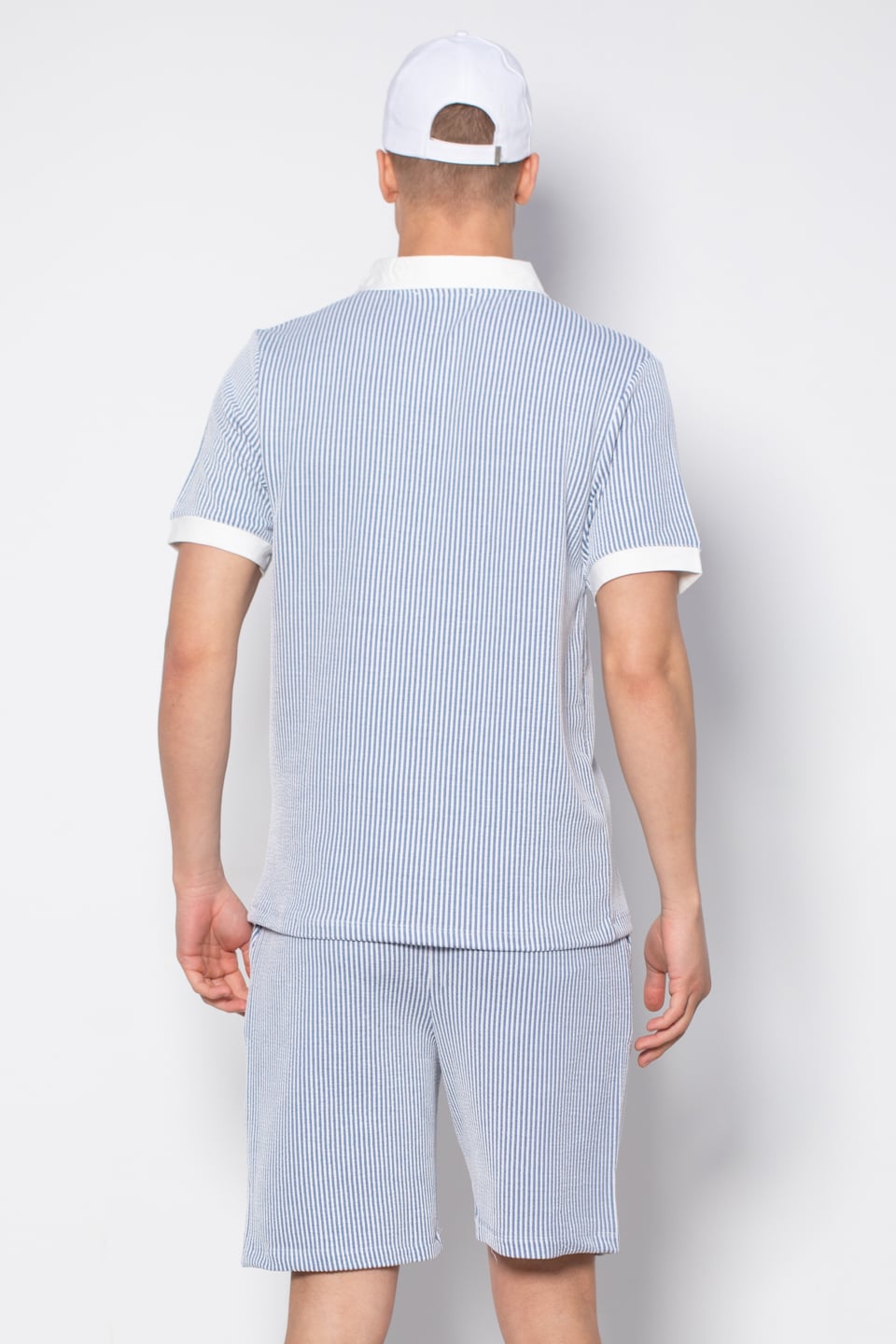 Polo yaka çizgili t-shirt-1111 Mavi