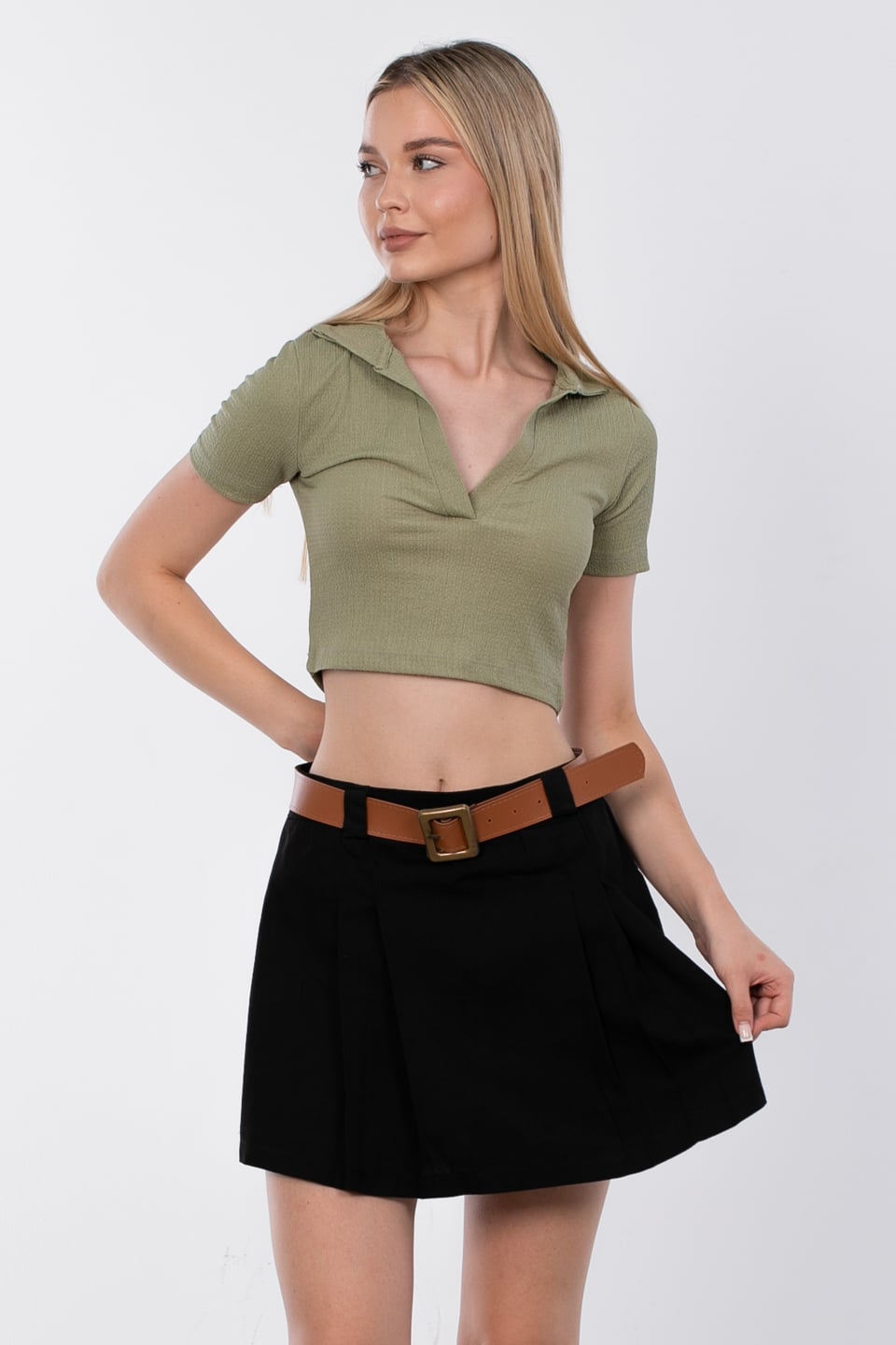 Polo yaka crop body-5035 Olive