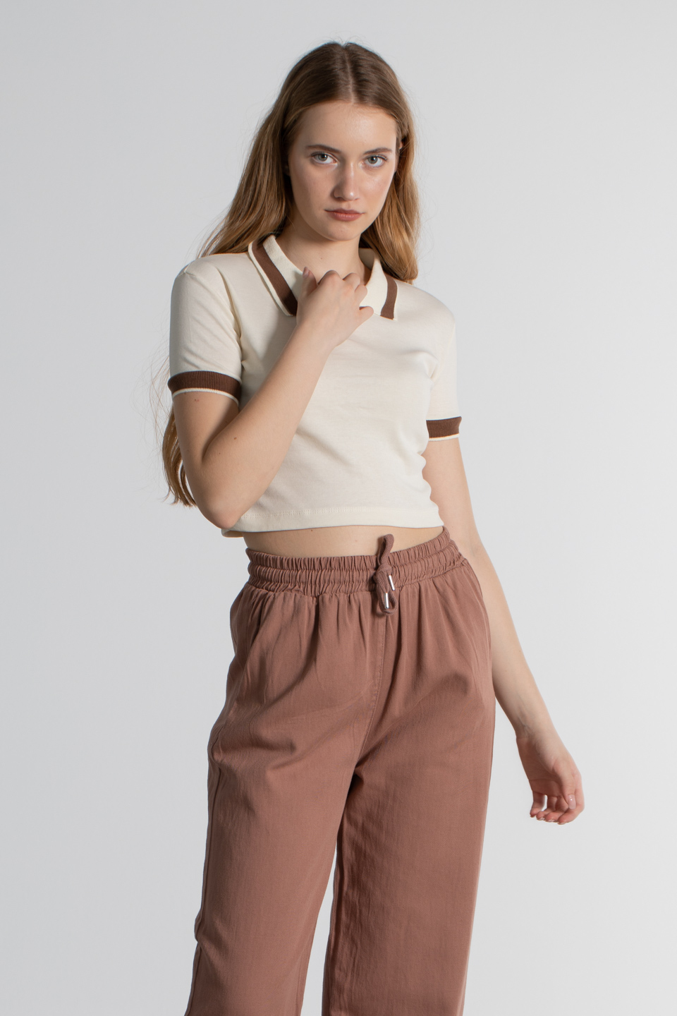 Polo Yaka Kısa Kollu T-Shirt - Taş