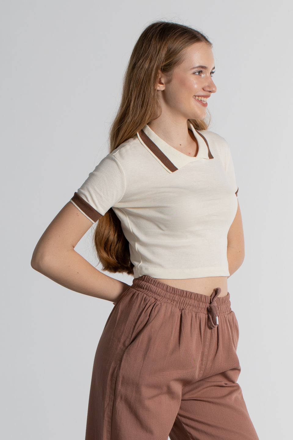 Polo Yaka Kısa Kollu T-Shirt - Taş
