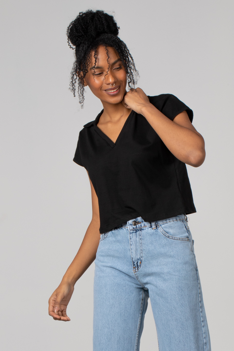 Polo yaka kısa t-shirt-2134 Siyah