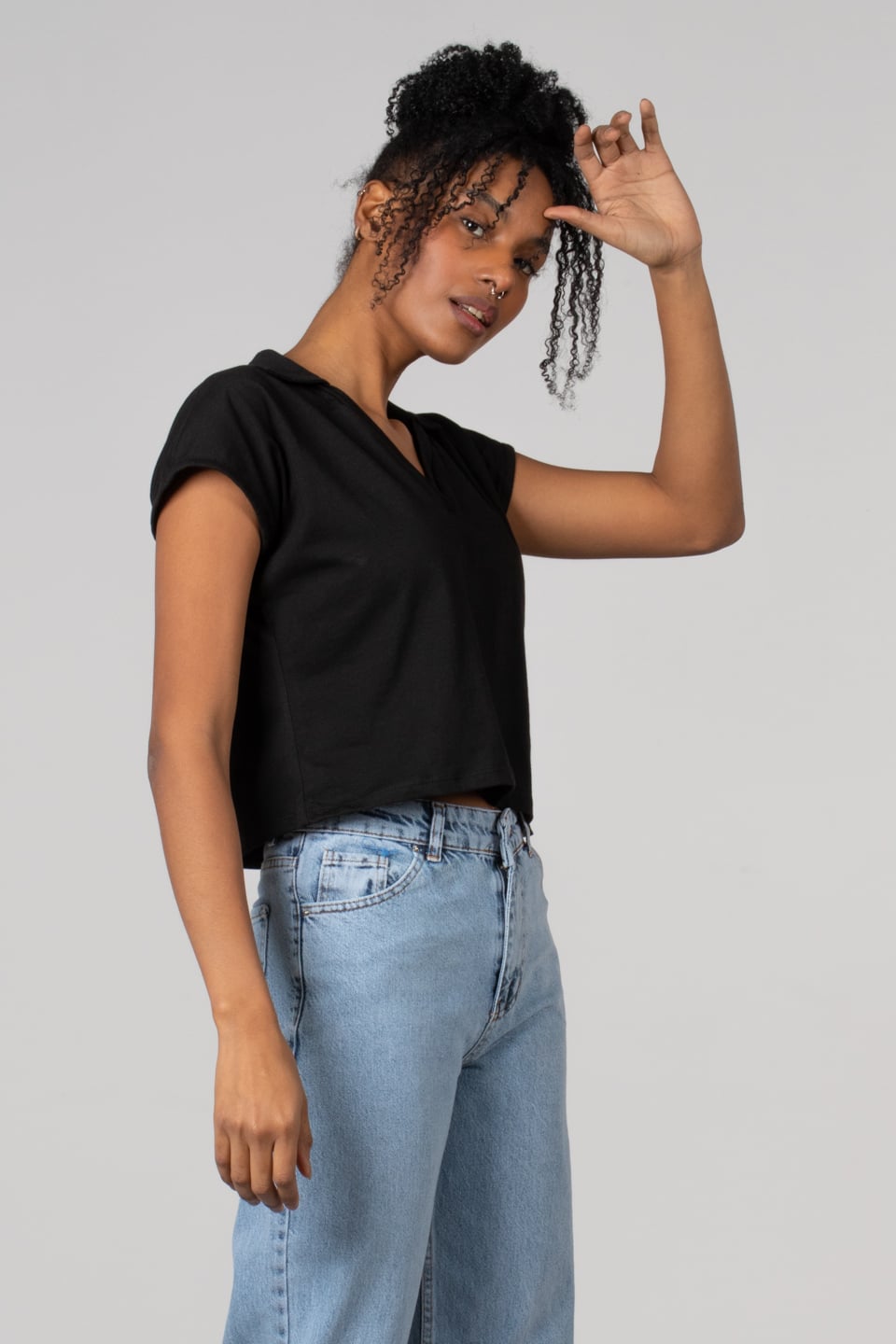 Polo yaka kısa t-shirt-2134 Siyah