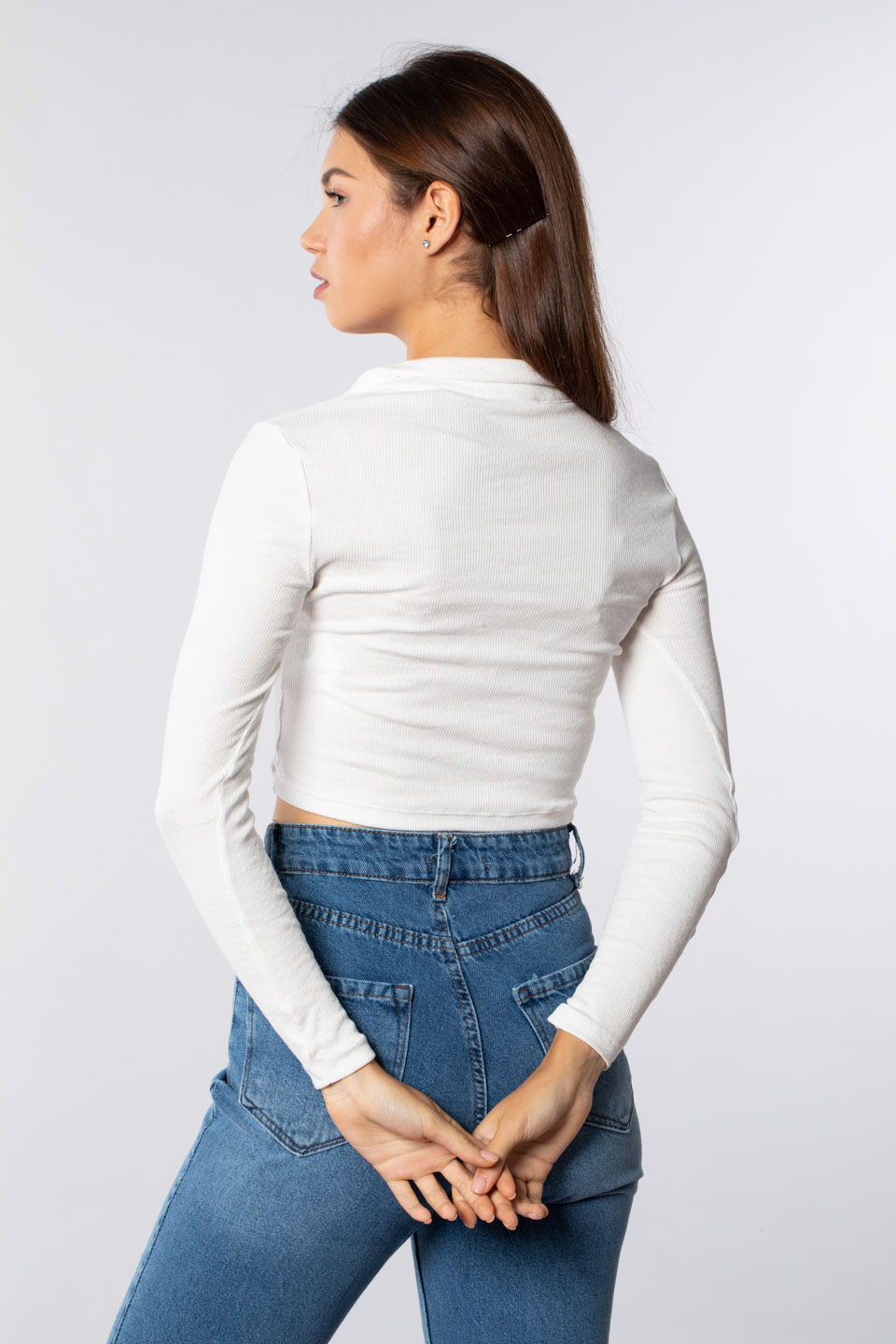 Polo yaka nakışlı body-2120 Ekru