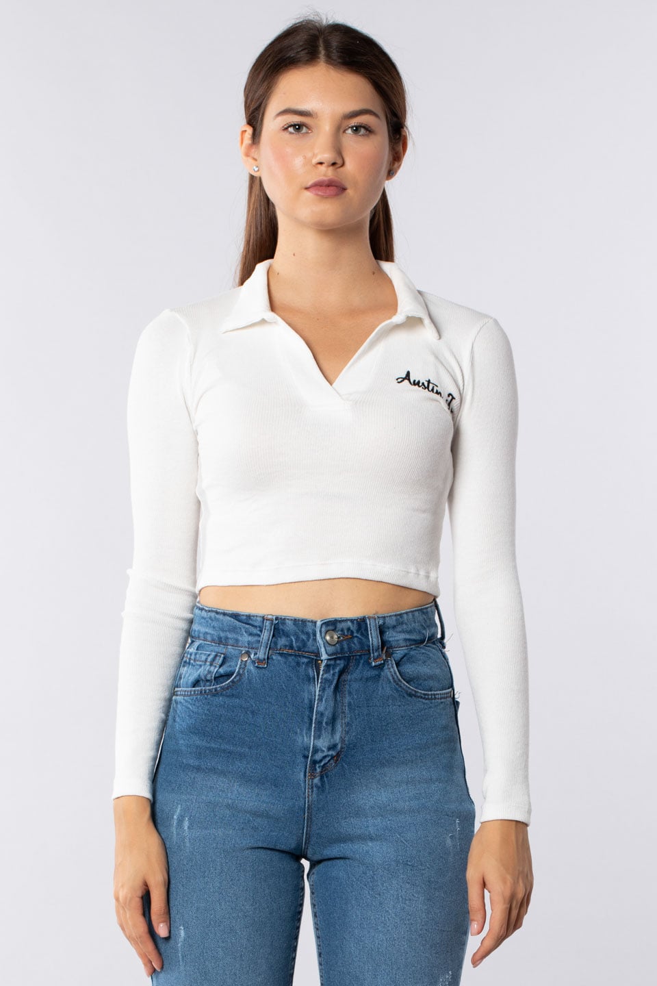 Polo yaka nakışlı body-2120 Ekru
