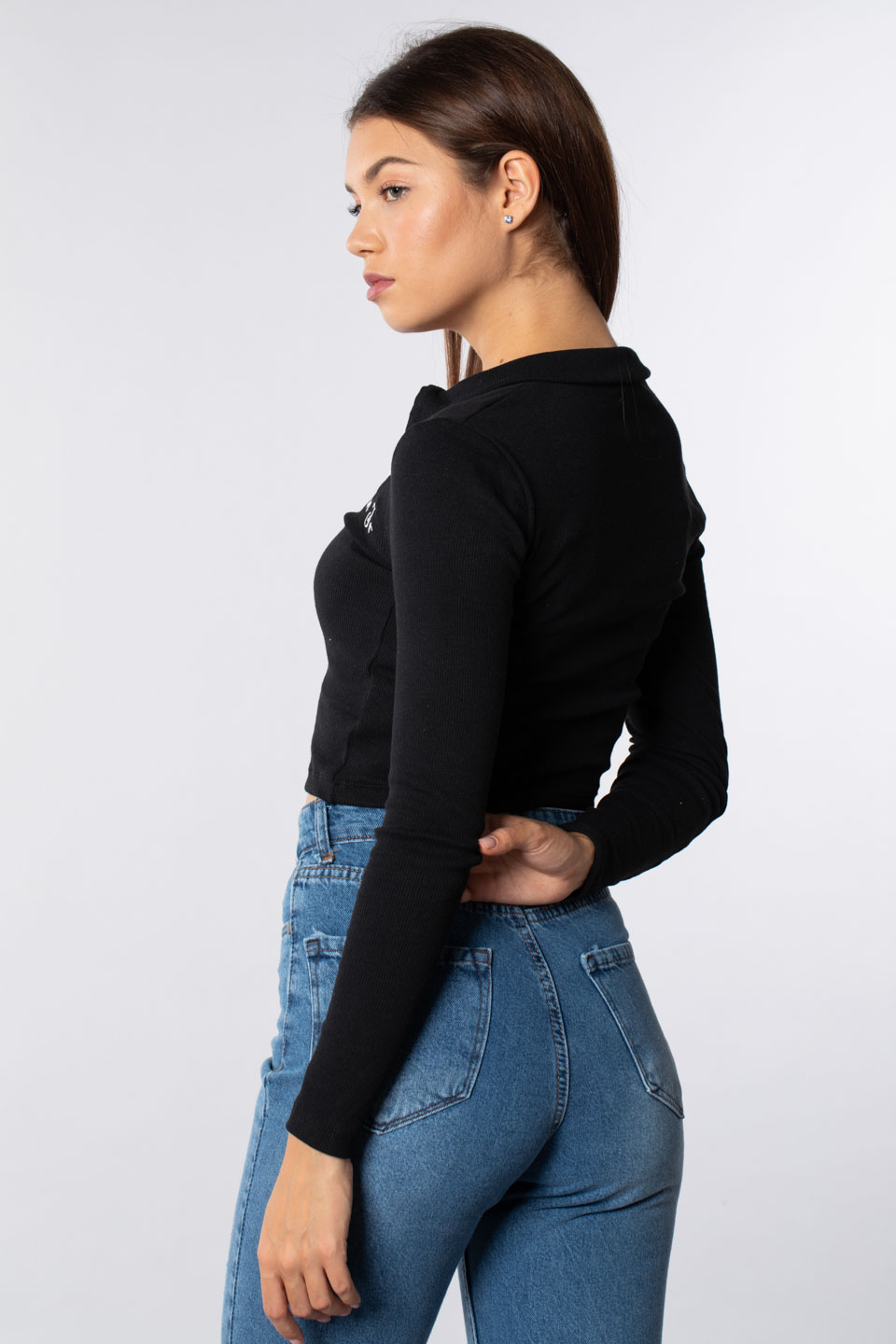 Polo yaka nakışlı body-2120 Siyah