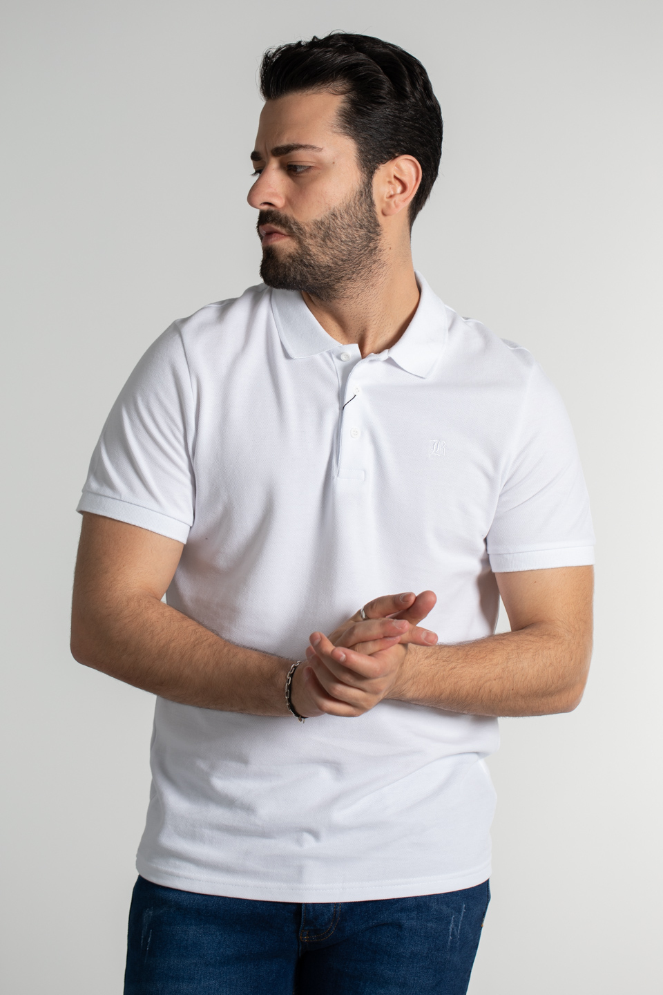 Polo yaka pike t-shırt-2127 Beyaz