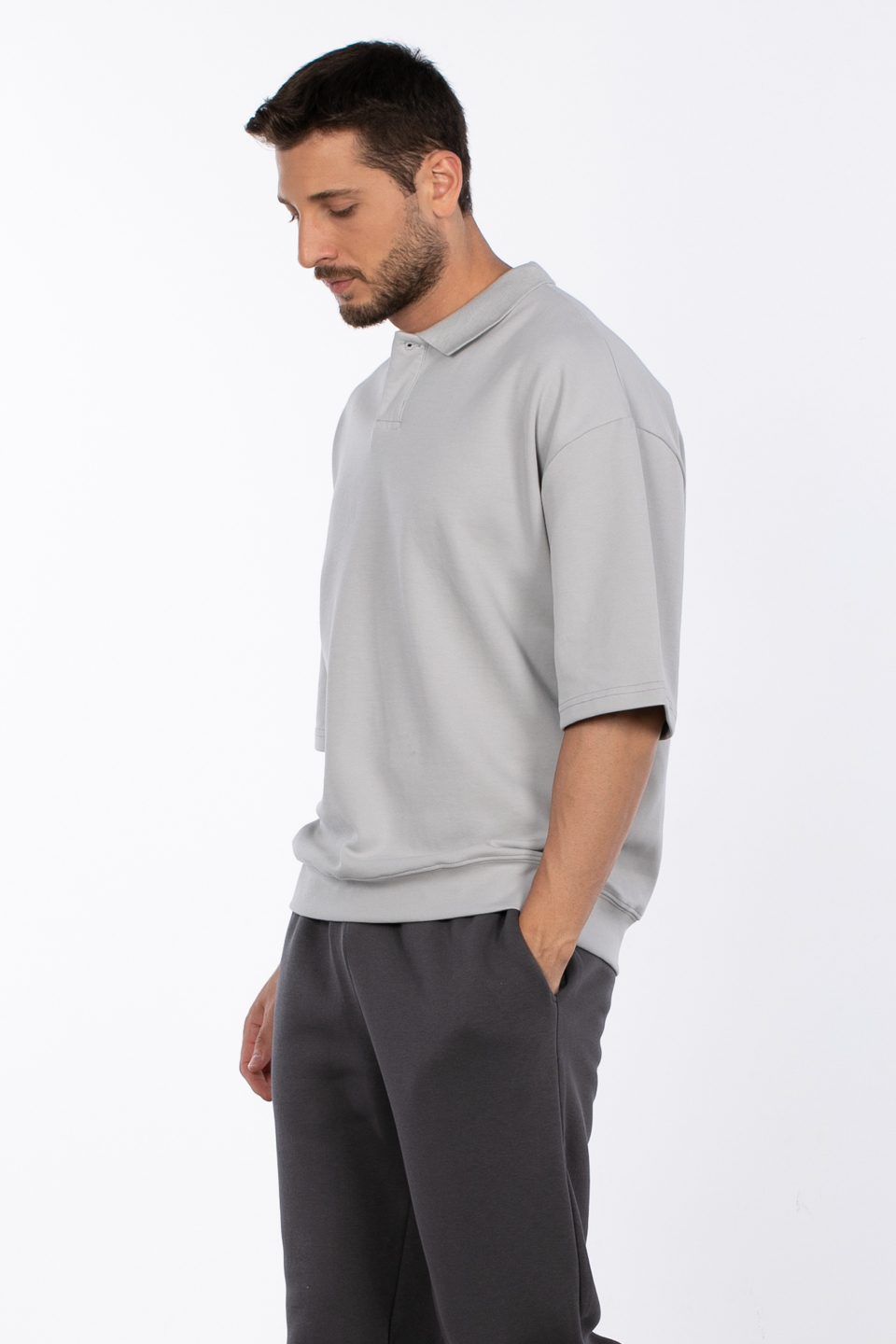 Polo yaka sweatshirt MINIMAL CLOTHING-1132 B.Gri