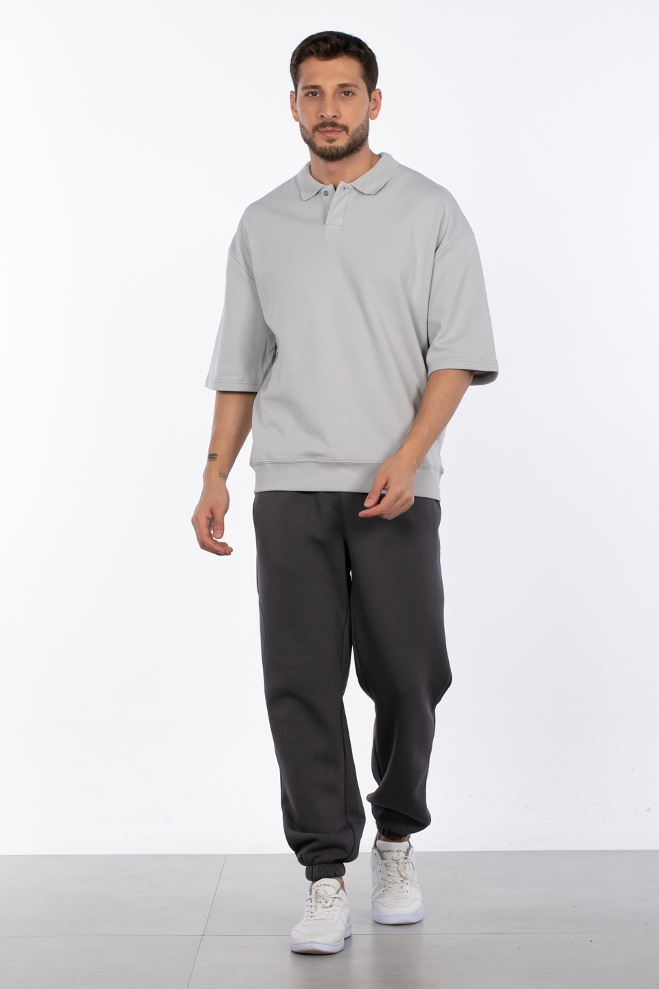 Polo yaka sweatshirt MINIMAL CLOTHING-1132 B.Gri