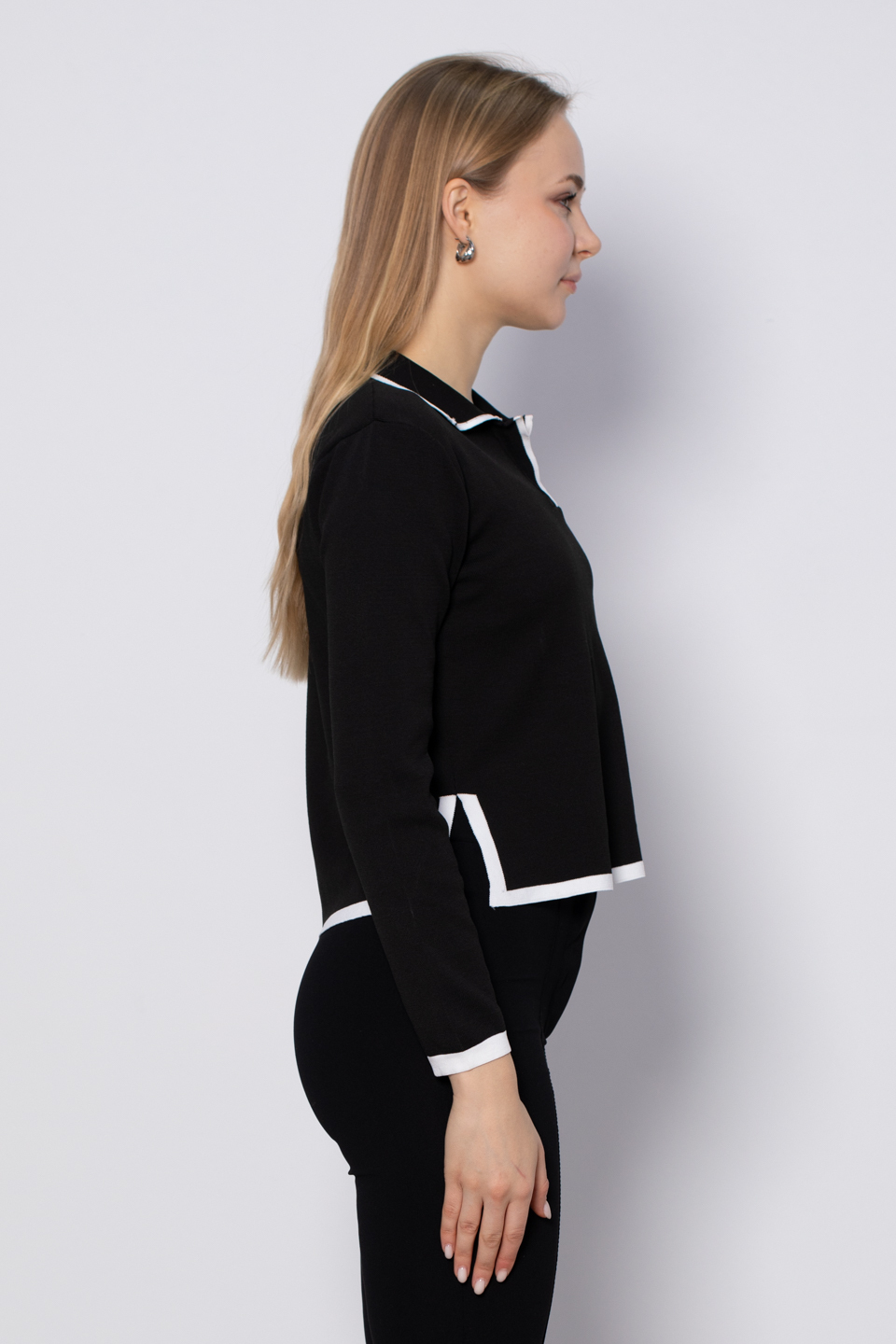 Polo yaka triko body-4041 Siyah/Beyaz