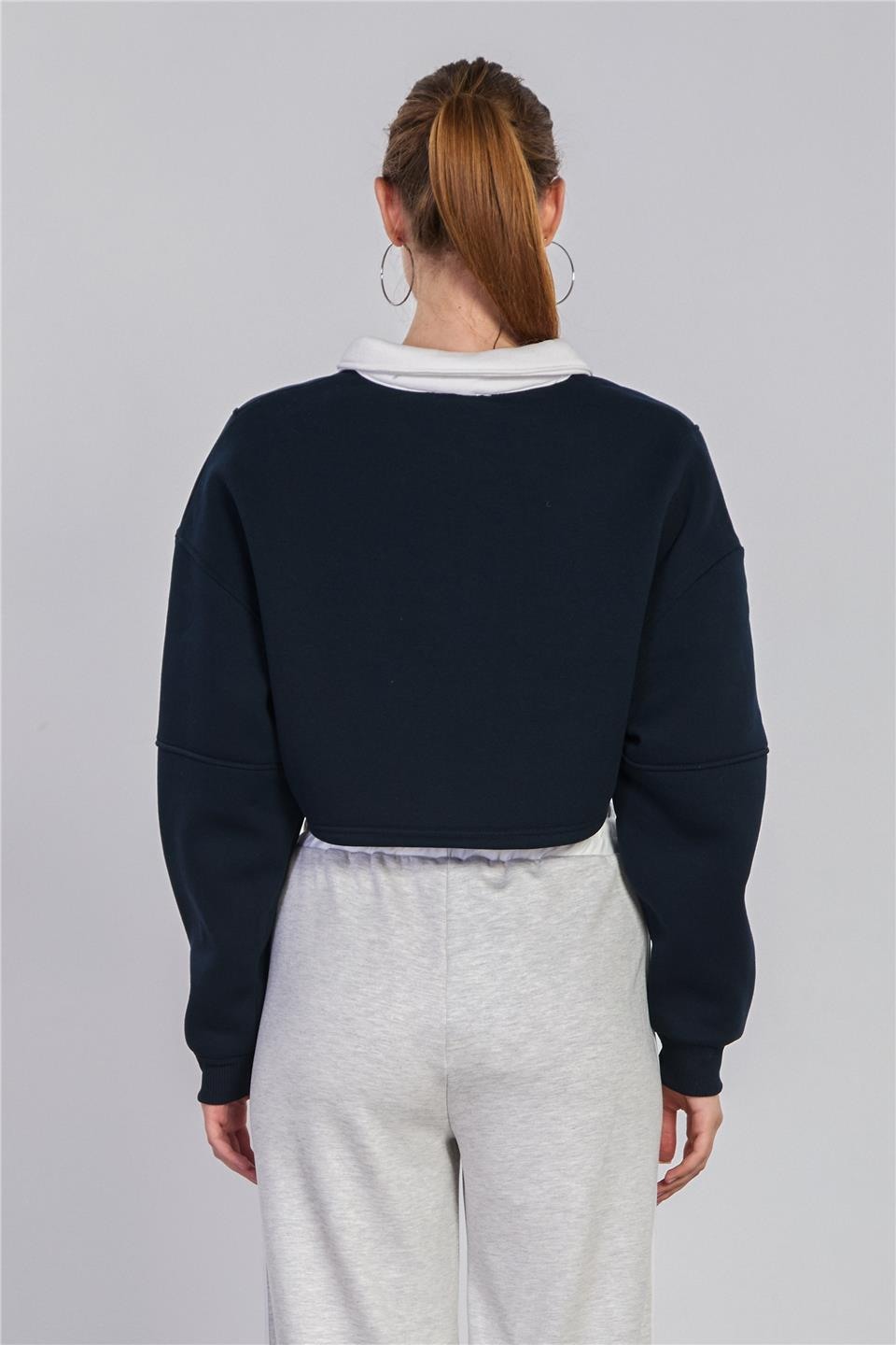 Polo yaka yarım fermuarlı sweatshirt-5784 Lacivert
