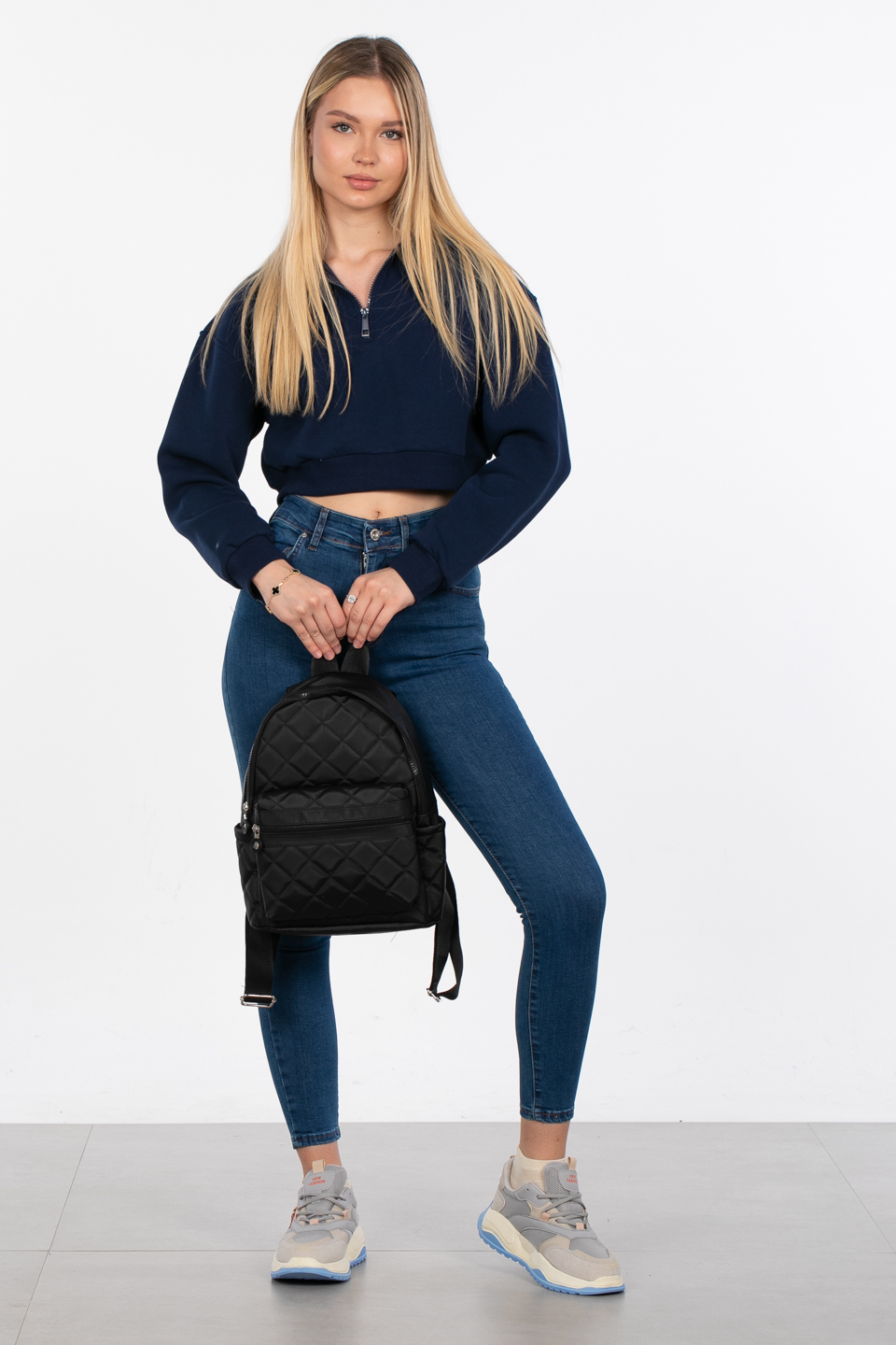 Polo yaka yarım fermuarlı sweatshirt-83-513 Lacivert