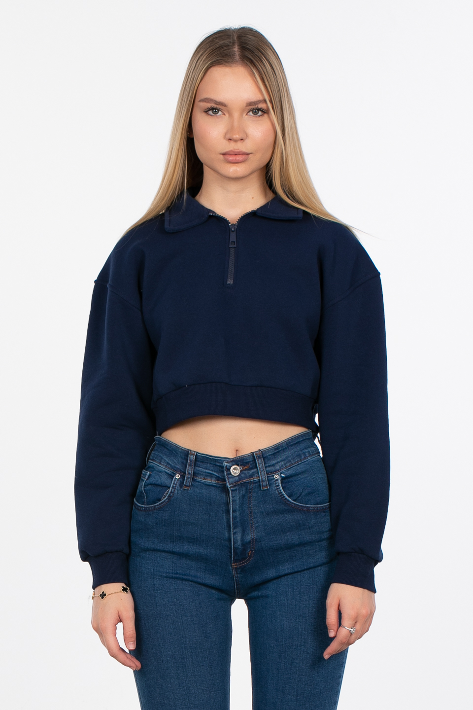 Polo yaka yarım fermuarlı sweatshirt-83-513 Lacivert