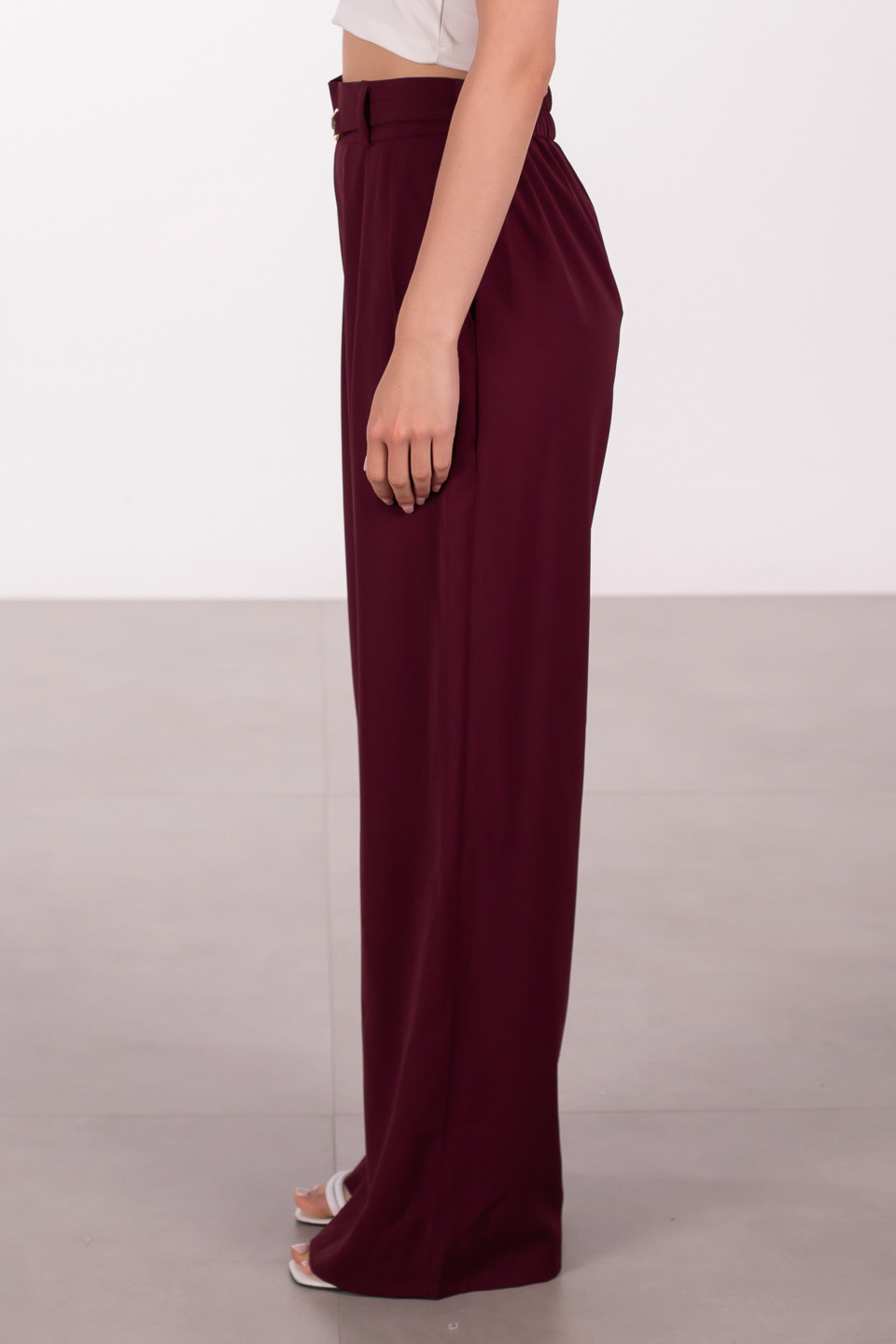 Premium tokalı palazzo pantolon-3704 Bordo