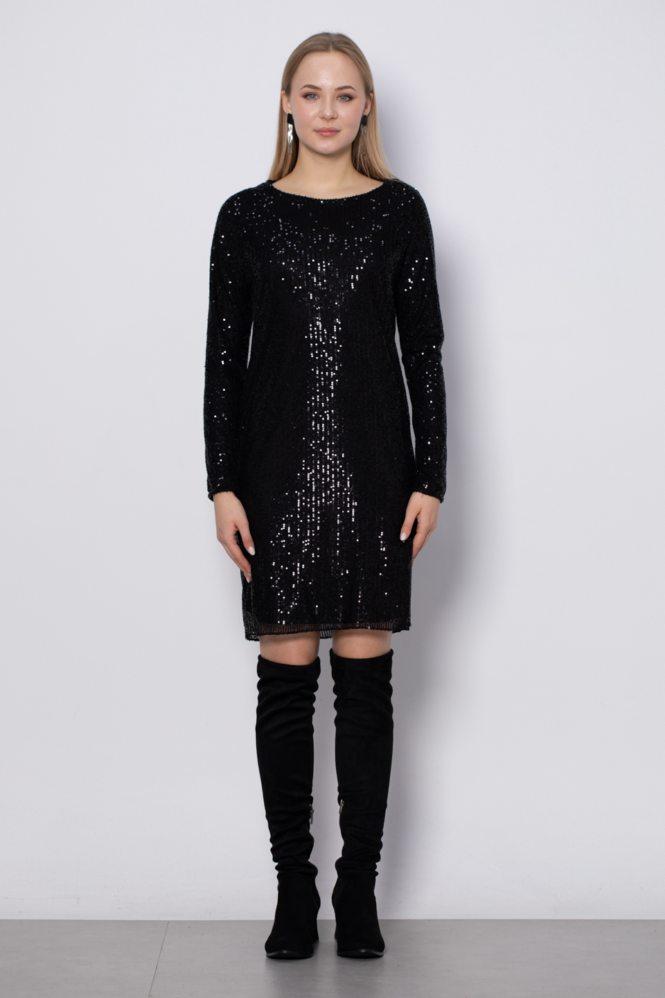 Pullu elbise-8267 Siyah