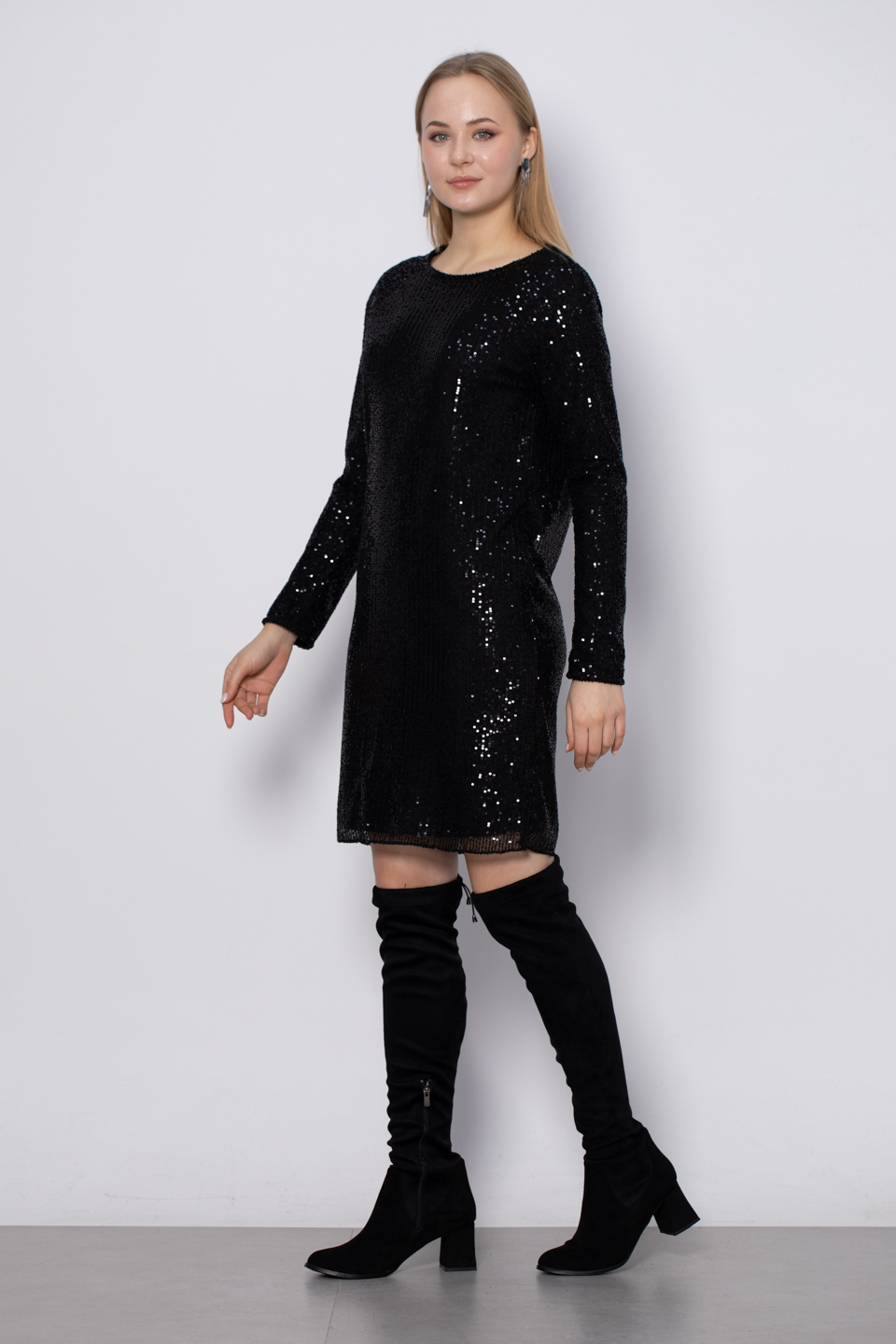 Pullu elbise-8267 Siyah
