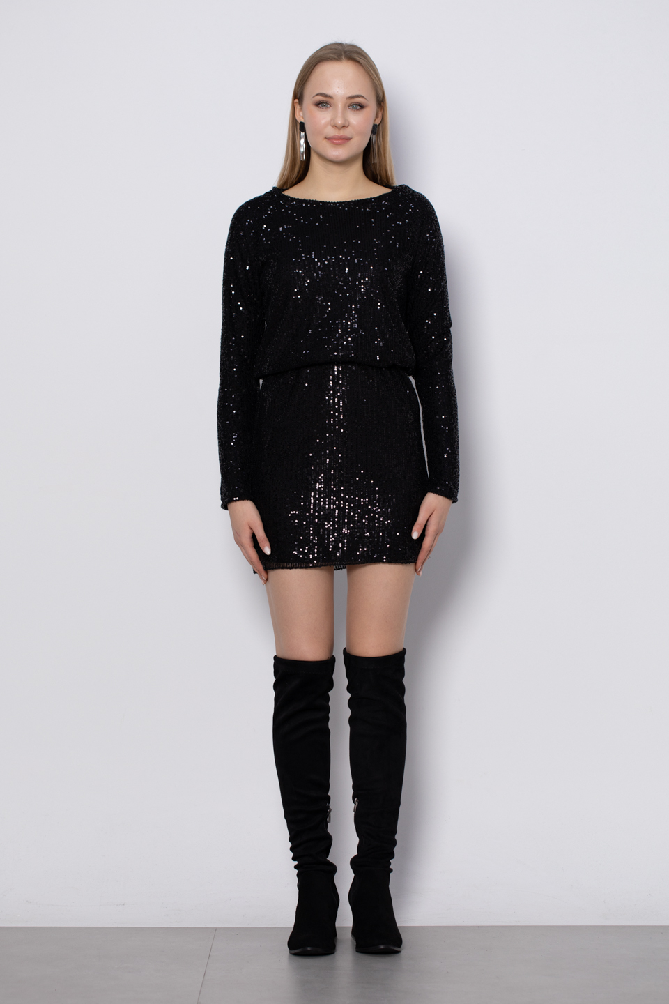 Pullu elbise-8267 Siyah