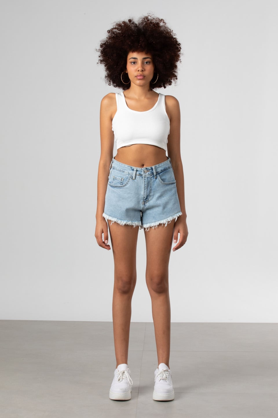 Püsküllü mini jean şort-1032 Buz Mavi