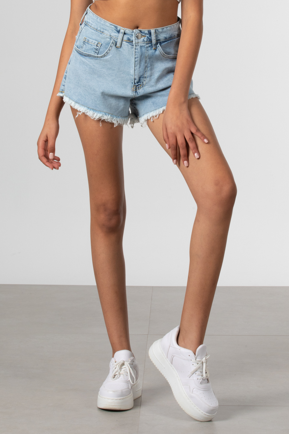 Püsküllü mini jean şort-1032 Buz Mavi