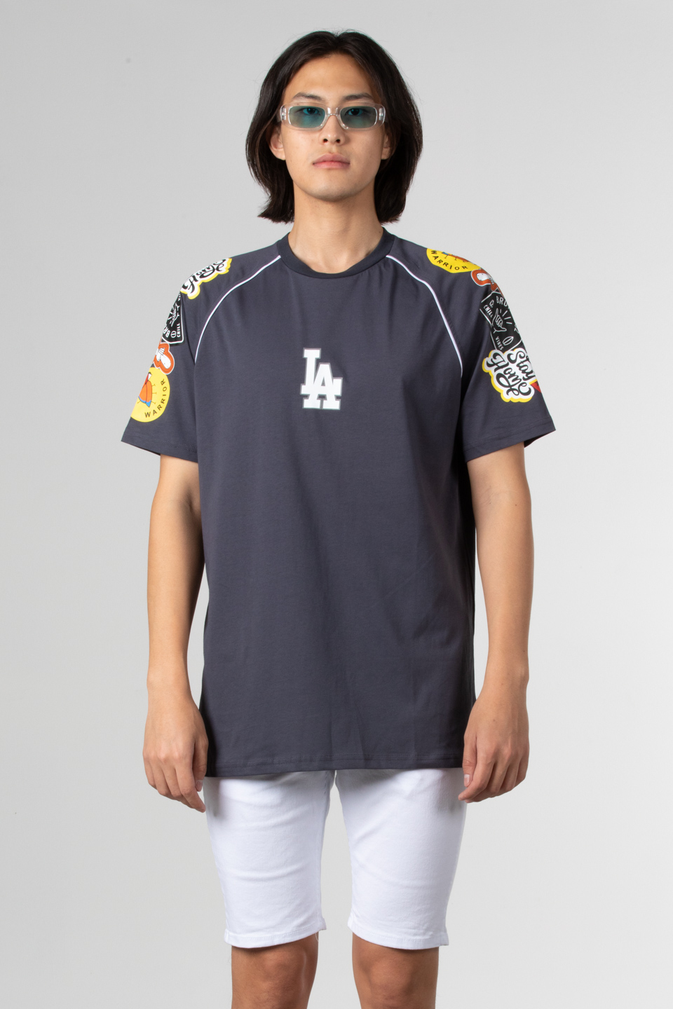 Reglan kol baskılı t-shirt-1029 Antrasit