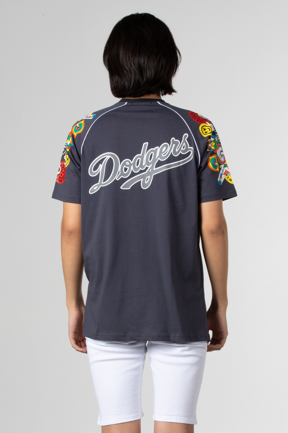 Reglan kol baskılı t-shirt-1029 Antrasit