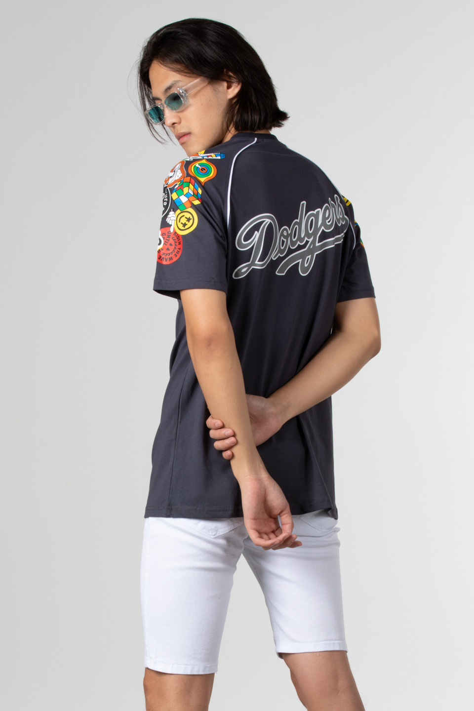 Reglan kol baskılı t-shirt-1029 Antrasit