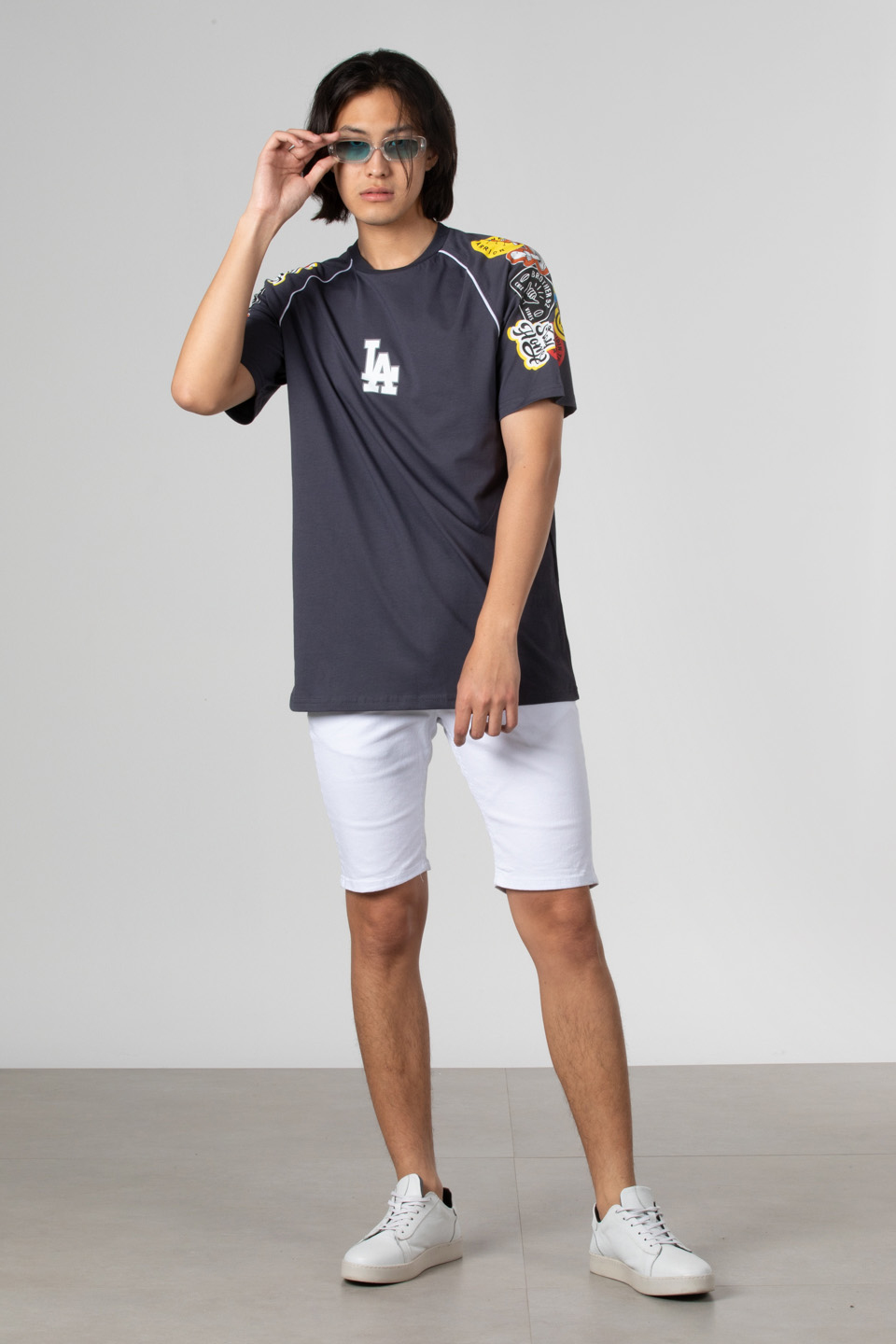Reglan kol baskılı t-shirt-1029 Antrasit