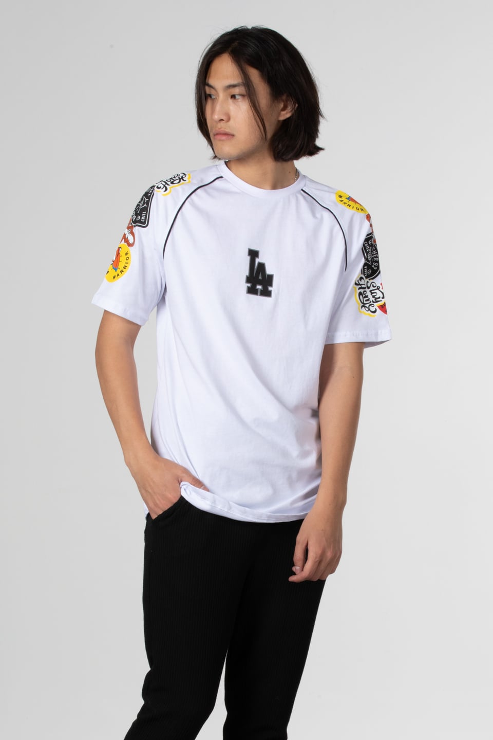 Reglan kol baskılı t-shirt-1029 Beyaz