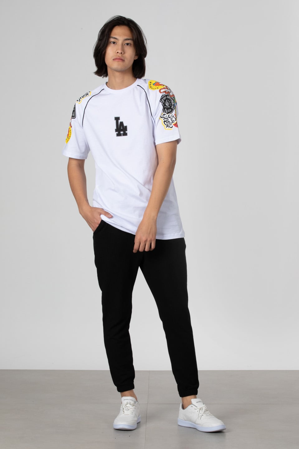 Reglan kol baskılı t-shirt-1029 Beyaz