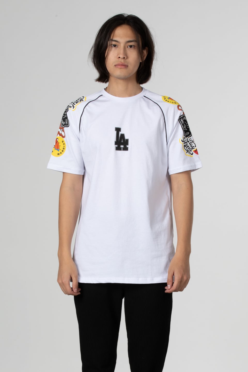 Reglan kol baskılı t-shirt-1029 Beyaz
