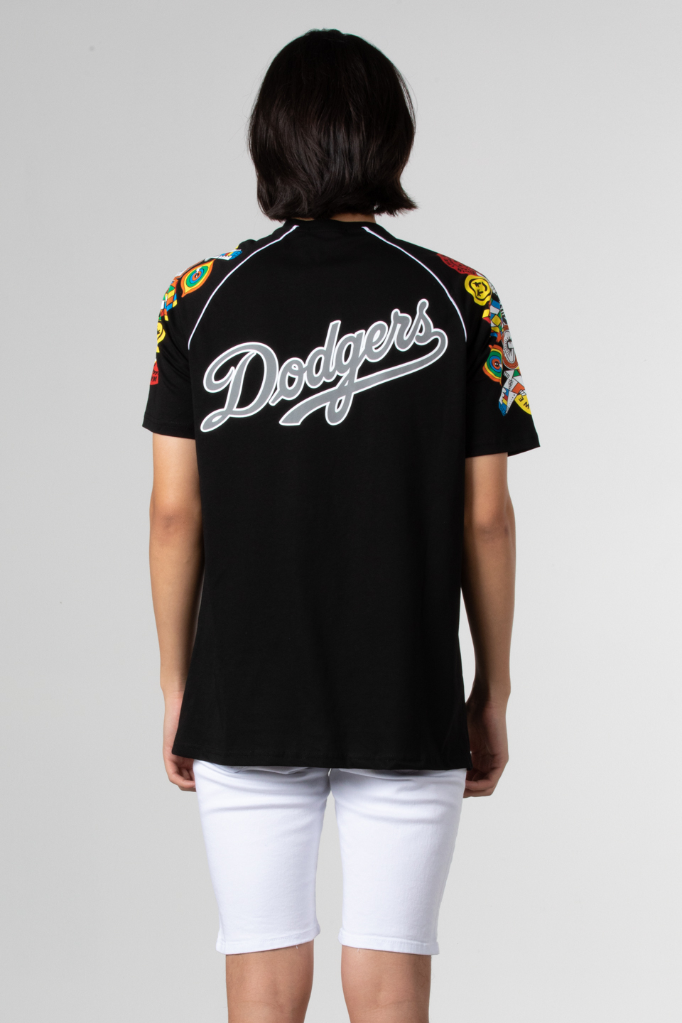 Reglan kol baskılı t-shirt-1029 Siyah