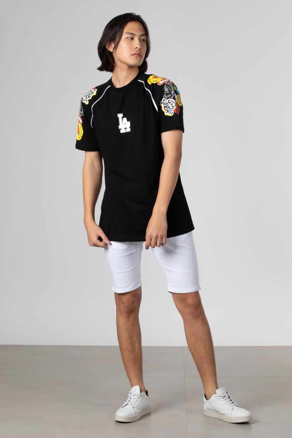 Reglan kol baskılı t-shirt-1029 Siyah