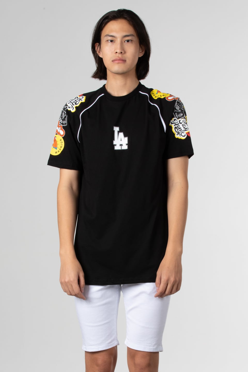 Reglan kol baskılı t-shirt-1029 Siyah