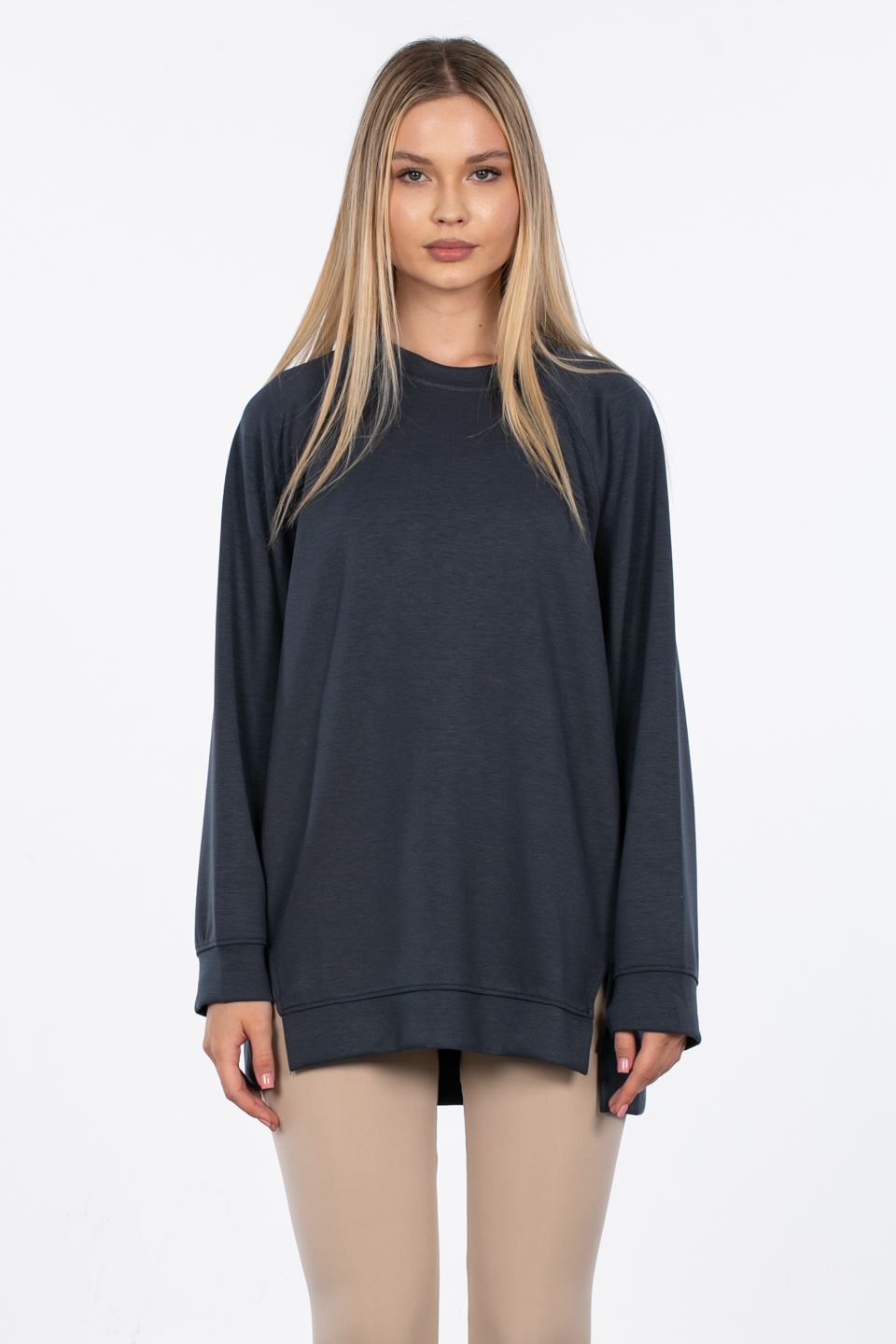 Reglan kol ön yırtmaçlı sweatshirt-10082 Antrasit